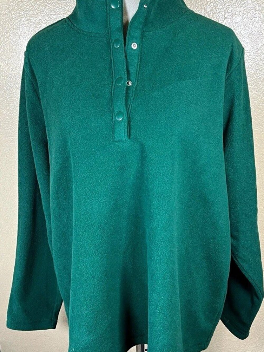 Croft & Barrow Women’s Plus 1X Green Fleece Mock Neck Snap Pullover Sweatshirt